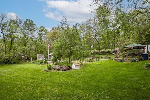 view of yard with an outbuilding