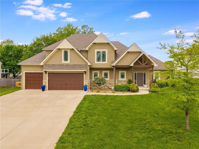 7804 NW Lynns Ln, Weatherby Lake, MO 64152 - craftsman-style house with stucco siding, driveway, and stone siding