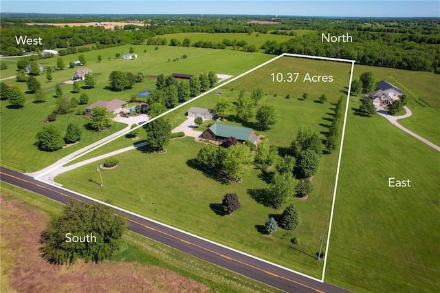 36404 E County Line Rd, Lone Jack, MO 64070 - overview of rural landscape with property boundaries highlighted