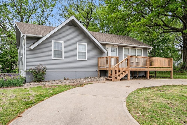 321 22nd Street Ter, Blue Springs, MO 64015 - view of front of home featuring a shingled roof and a wooden deck