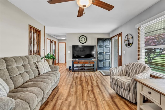 19890 State Highway C, Pattonsburg, MO 64670 - living area with light wood-type flooring and a ceiling fan