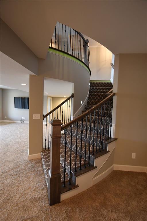 9410 Deer Run St, Lenexa, KS 66220 - staircase featuring carpet flooring and baseboards