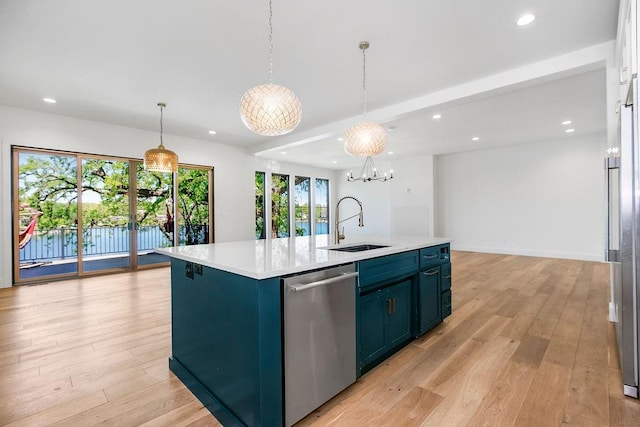 kitchen with light countertops, stainless steel appliances, plenty of natural light, and a sink