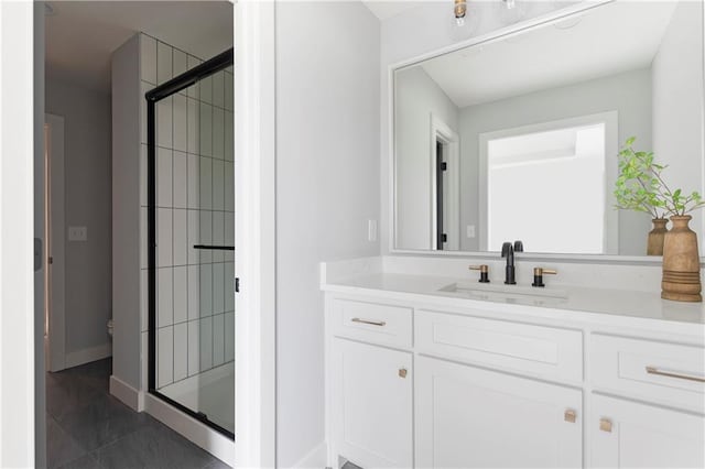 10675 W 142nd Ter, Overland Park, KS 66221 - full bath with a shower stall, vanity, and tile patterned floors