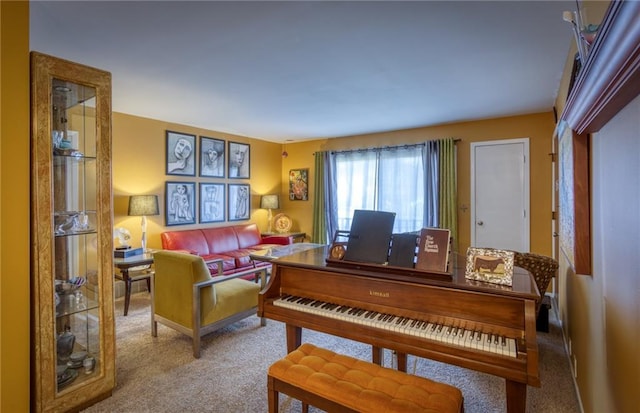 sitting room featuring carpet flooring