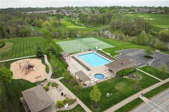 drone / aerial view featuring golf course view