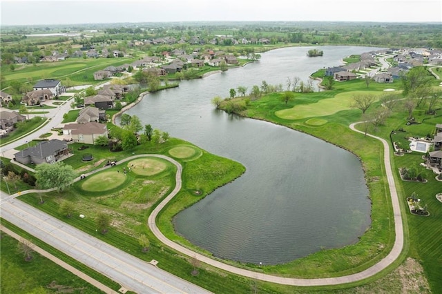 aerial view with a water view and a residential view