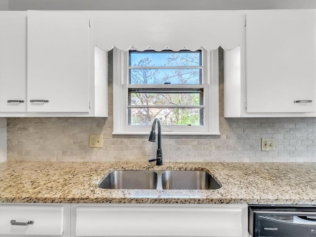 kitchen featuring a sink, white cabinetry, dishwasher, and decorative backsplash
