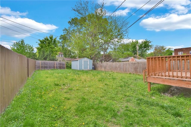 108 N Lawn Ave, Kansas City, MO 64123 - view of yard featuring an outdoor structure, a fenced backyard, a shed, and a deck