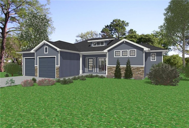 17745 S Brockway St, Olathe, KS 66062 - craftsman house with a garage, concrete driveway, a front yard, and stone siding