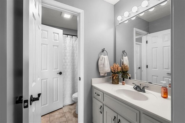 bathroom with tile patterned flooring, toilet, and vanity