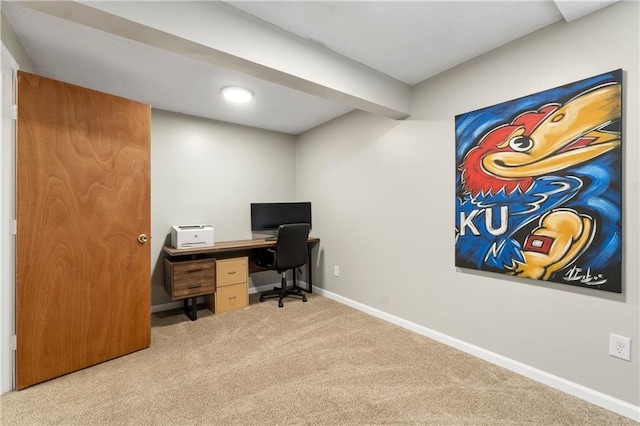 home office with baseboards and carpet flooring