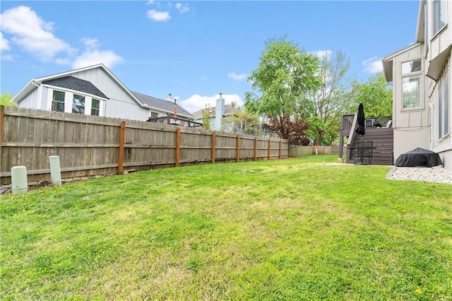 view of yard with a fenced backyard
