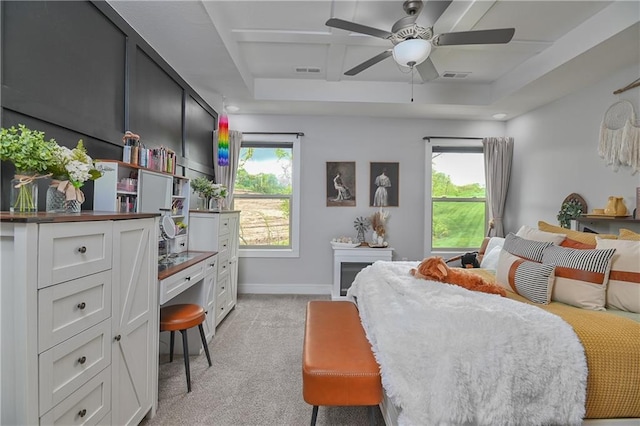16223 Moon Shot St, Parkville, MO 64152 - bedroom featuring baseboards, light colored carpet, a tray ceiling, and visible vents