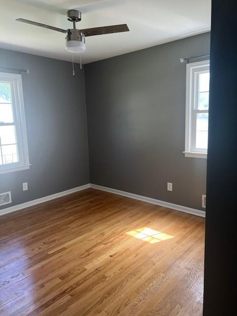 spare room with baseboards, a wealth of natural light, and wood finished floors