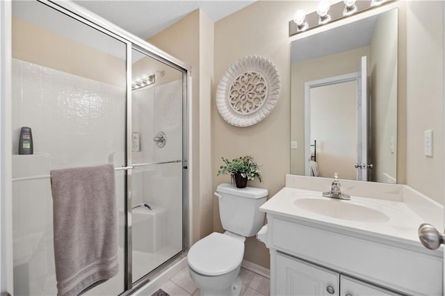 9924 Skyview Ln, Lenexa, KS 66220 - bathroom with toilet, vanity, a shower stall, and tile patterned floors