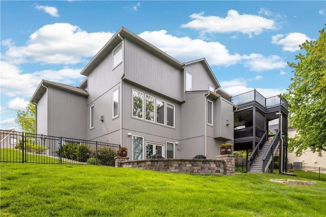 9924 Skyview Ln, Lenexa, KS 66220 - rear view of house featuring stairs and ceiling fan