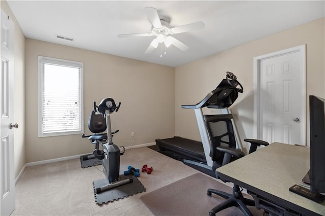 9924 Skyview Ln, Lenexa, KS 66220 - exercise area featuring baseboards, ceiling fan, and carpet flooring