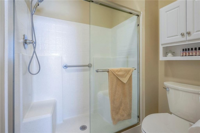 full bath featuring toilet and a shower stall
