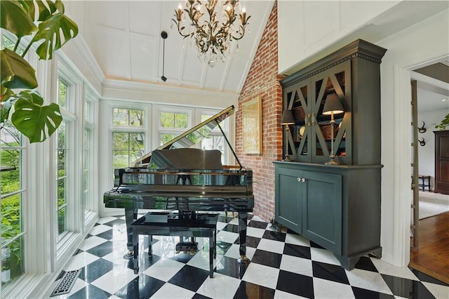 6116 W 61st Ter, Mission, KS 66202 - sitting room featuring a chandelier, tile patterned floors, and crown molding