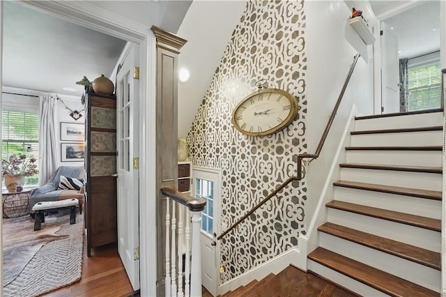6116 W 61st Ter, Mission, KS 66202 - stairway featuring healthy amount of natural light and wood finished floors
