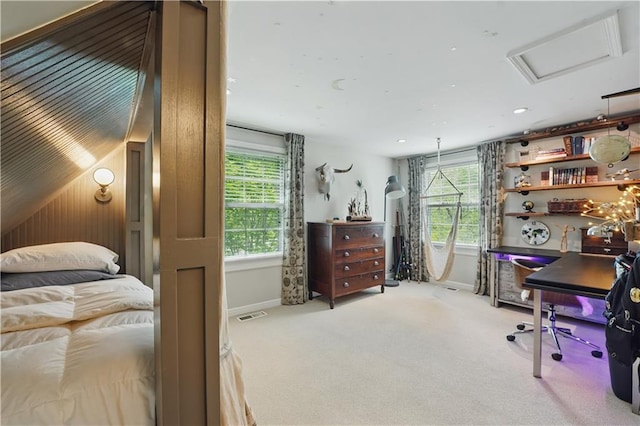 6116 W 61st Ter, Mission, KS 66202 - bedroom featuring baseboards, carpet, attic access, and recessed lighting