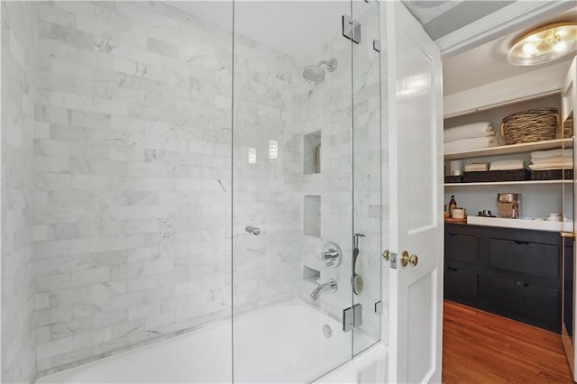 6116 W 61st Ter, Mission, KS 66202 - full bath with bath / shower combo with glass door and wood finished floors