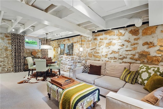 6116 W 61st Ter, Mission, KS 66202 - carpeted living area with beam ceiling