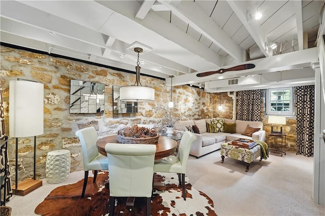 6116 W 61st Ter, Mission, KS 66202 - carpeted living area featuring beamed ceiling