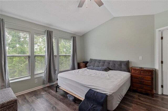 7912 N Poplar Ct, Kansas City, MO 64119 - bedroom with lofted ceiling, wood finished floors, a ceiling fan, and baseboards