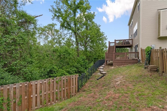 7912 N Poplar Ct, Kansas City, MO 64119 - fenced backyard featuring stairway and a wooden deck