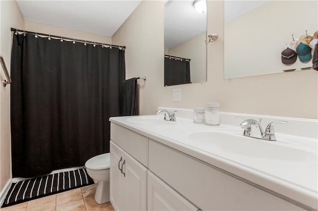 7934 SW James Lee Rd, Polo, MO 64671 - full bath with double vanity, tile patterned flooring, and curtained shower