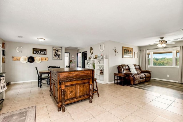 7934 SW James Lee Rd, Polo, MO 64671 - living room with light tile patterned floors and ceiling fan