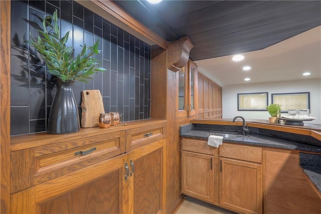bar with recessed lighting and a sink