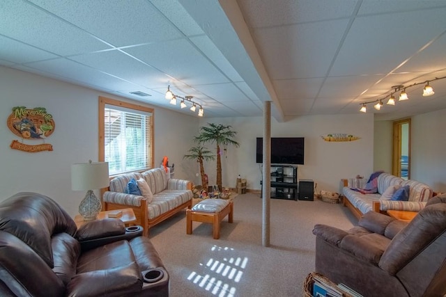 23801 Evans Rd, Tonganoxie, KS 66086 - carpeted living room with a paneled ceiling