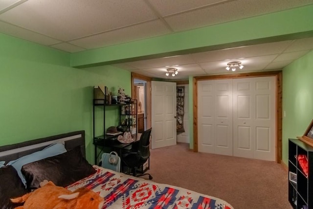 23801 Evans Rd, Tonganoxie, KS 66086 - carpeted bedroom with a paneled ceiling and a closet