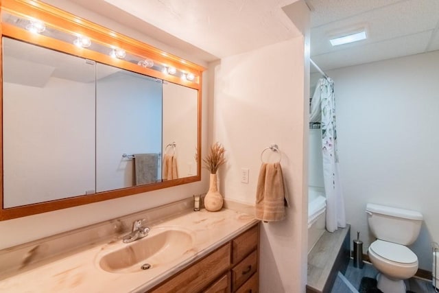 23801 Evans Rd, Tonganoxie, KS 66086 - bathroom with vanity, toilet, and shower / bathtub combination with curtain