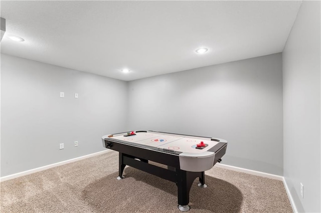 4504 NE 60th Ter, Kansas City, MO 64119 - recreation room featuring baseboards, carpet flooring, and recessed lighting