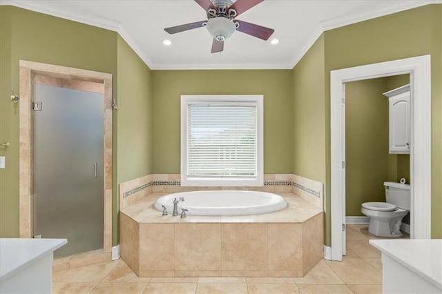 2704 SW Gray Ln, Lees Summit, MO 64081 - full bathroom with crown molding, a garden tub, vanity, toilet, and a stall shower
