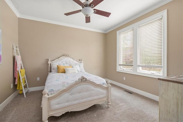 2704 SW Gray Ln, Lees Summit, MO 64081 - carpeted bedroom featuring crown molding, baseboards, and ceiling fan