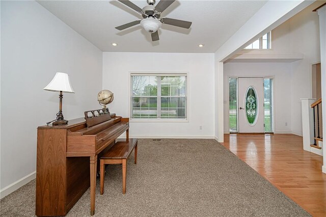 2500 Gabrianna Ct, Columbia, MO 65203 - foyer entrance with recessed lighting, baseboards, ceiling fan, and wood finished floors