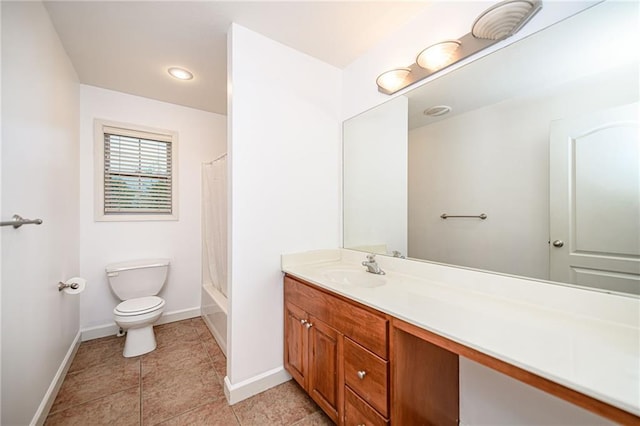 2500 Gabrianna Ct, Columbia, MO 65203 - bathroom with tile patterned flooring, shower / tub combo, vanity, baseboards, and toilet