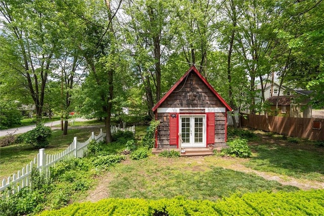 view of outbuilding with an outbuilding and french doors