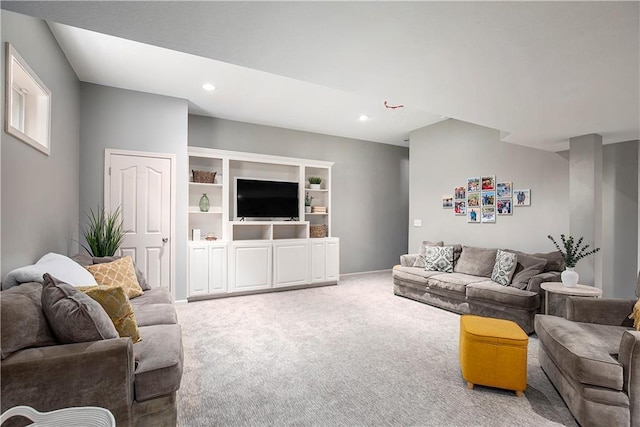 living room featuring carpet flooring and recessed lighting