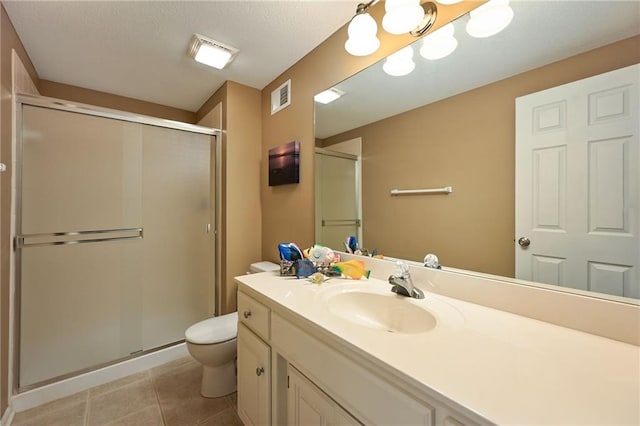 7419 Constance St, Shawnee, KS 66216 - bathroom featuring toilet, vanity, a shower stall, and tile patterned floors
