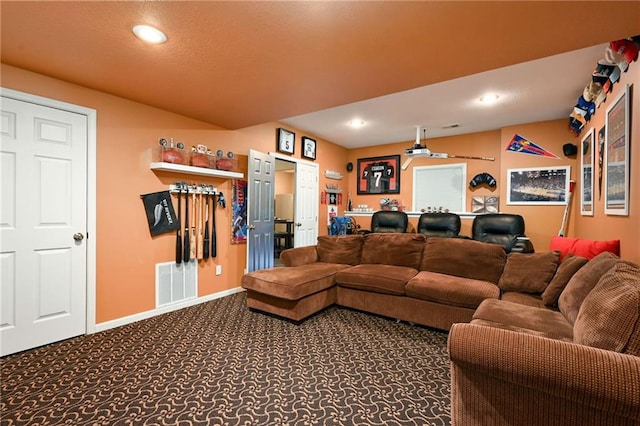 7419 Constance St, Shawnee, KS 66216 - living room with carpet flooring, recessed lighting, and baseboards