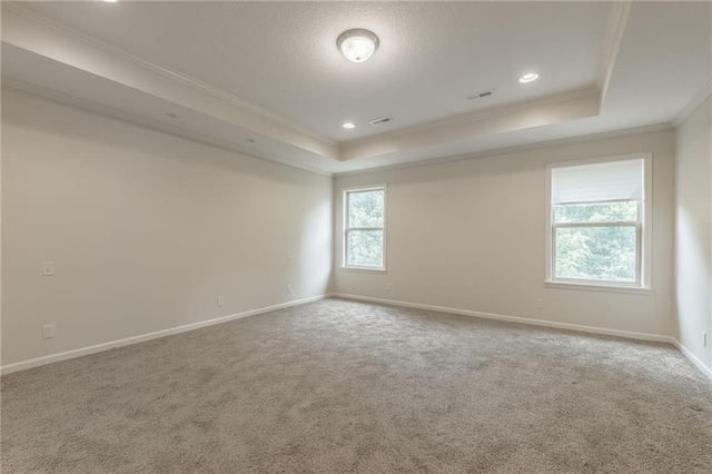 875 Clearview Dr, Lansing, KS 66043 - carpeted spare room with crown molding, a tray ceiling, a textured ceiling, and recessed lighting