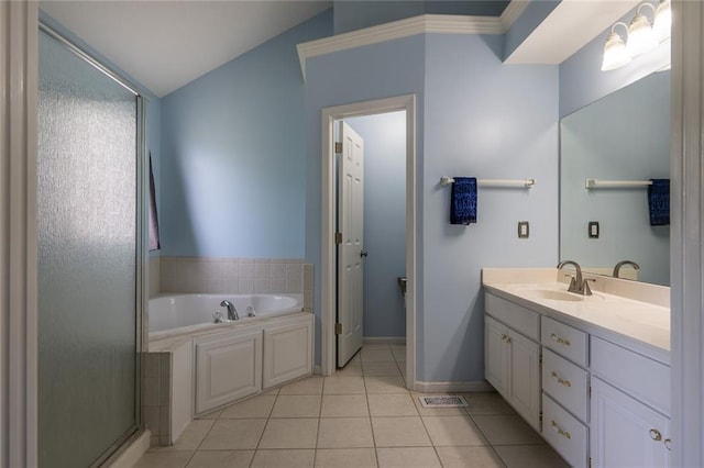3616 Anchor Ct, Blue Springs, MO 64015 - full bath featuring vanity, tile patterned floors, a bath, and a shower stall