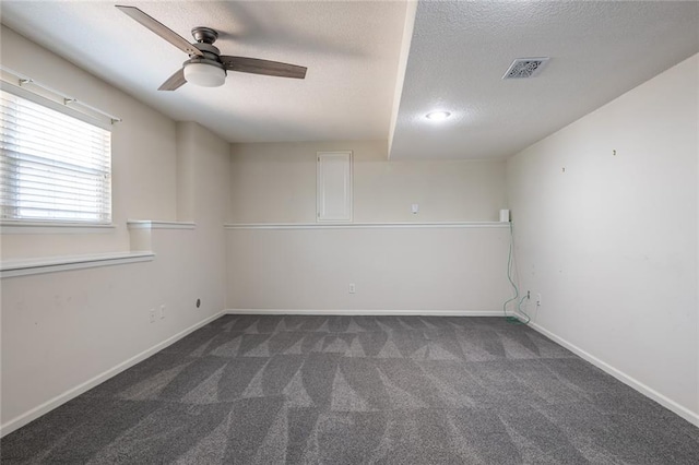 3616 Anchor Ct, Blue Springs, MO 64015 - unfurnished room with a ceiling fan, dark carpet, and a textured ceiling