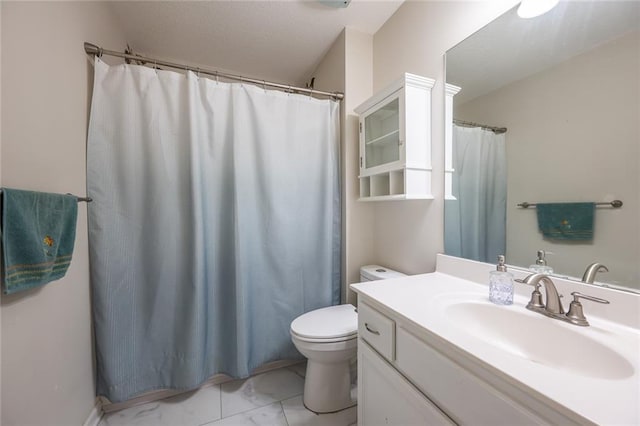 3616 Anchor Ct, Blue Springs, MO 64015 - full bathroom with vanity, marble finish flooring, and a shower with curtain